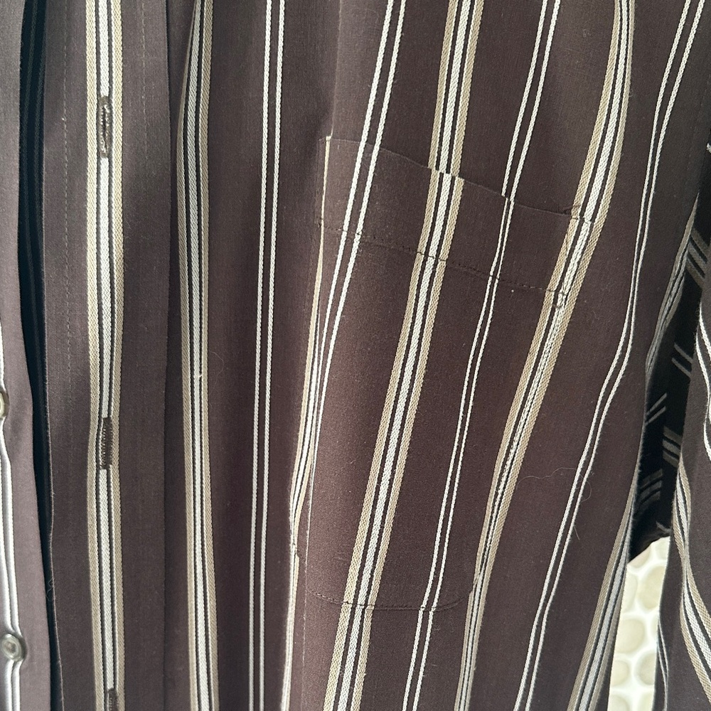 Beverly Hills Polo Club Dark Brown Striped Shirt - Picture 3 of 6